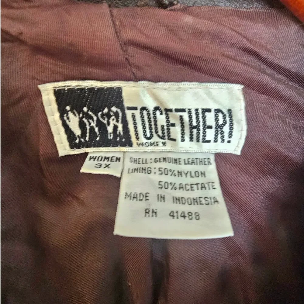 Together! Vintage Dark Brown Leather Double Breasted Trench Coat with Belt